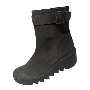 Fly London Bepp Gray Suede Wedge Mid-calf  Zipper Boots size 42/10 NEW $295
